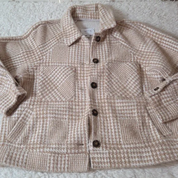 Anthropologie Greylin Houndstooth Jacket Sz M Petite Cream/Tan - Picture 5 of 13